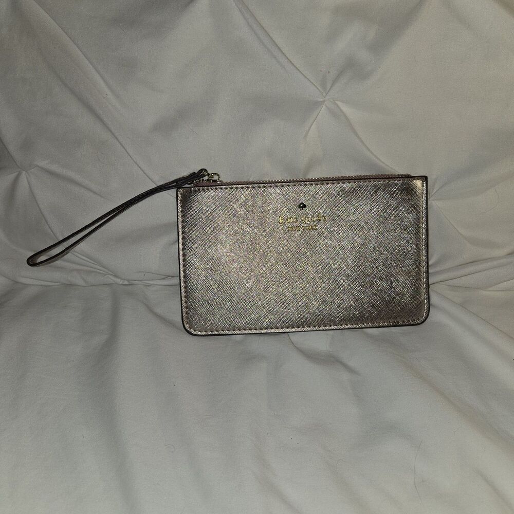 Kate Spade “Lucy” Rose Pink Metallic Leather Small zip Wristlet